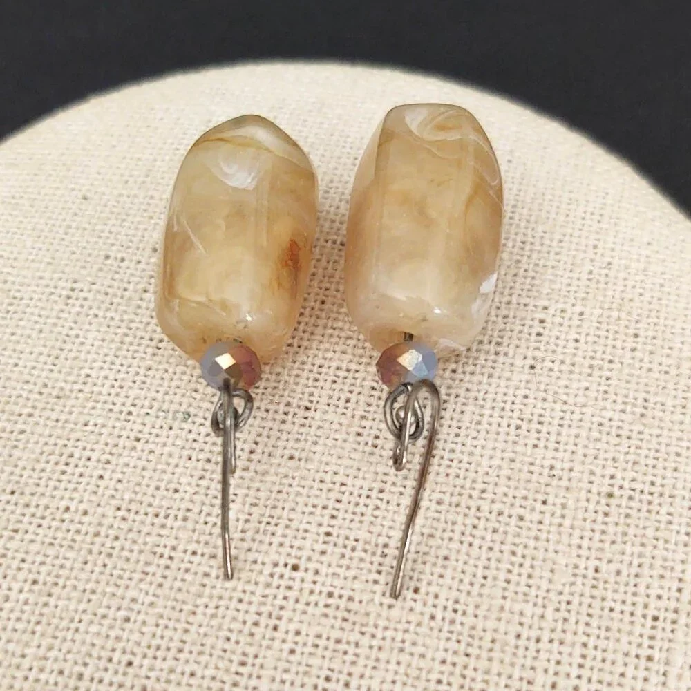 Chunky faux beige stone and crystal earrings